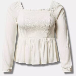 Torrid Rayon Slub Smocked Bodice Long Sleeve Crop Blouse Size 2